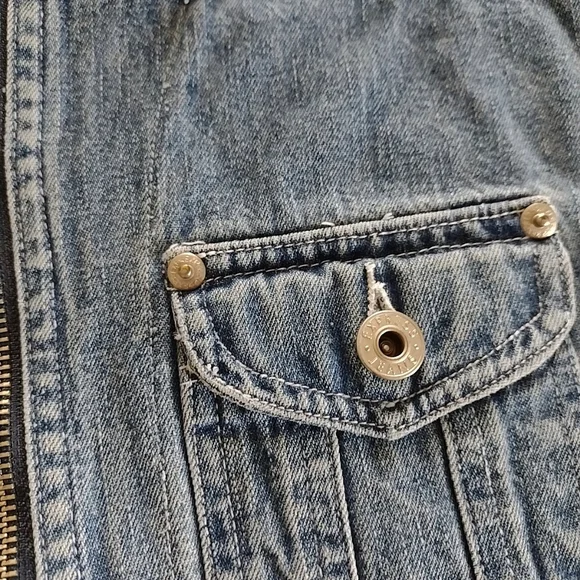 Vintage Express Cropped Waist Casual Long Sleeve Denim Zipper Jean Jacket - Picture 6 of 7